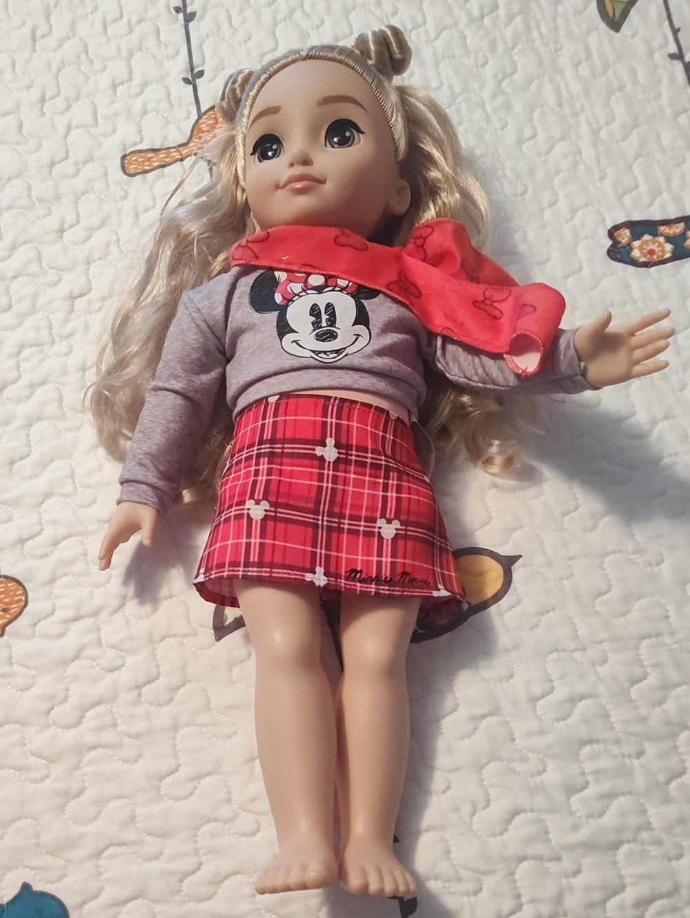 Disney Minnie Mouse Red Plaid Outfit with Gray Top and Red Scarf
